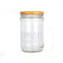 Empty round 585ml food grade glass honey jam chilli sauce storage jar with metal lid